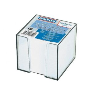 Blok kocka nelepljena 83x83x75 mm bele barve v prozorni škatli