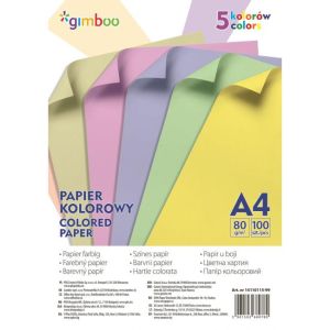 Gimboo barvni papir A4, 100 listov, 80g, 5 pastelnih barv