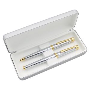 Kemični svinčnik + Roler - set 812 B+R, srebrno-zlato, gravirano