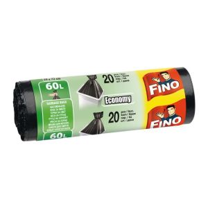 Vrečke na zavezovanje FINO Economy 60 ℓ, 13 mic., 59 x 72 cm, črne (20 kos)