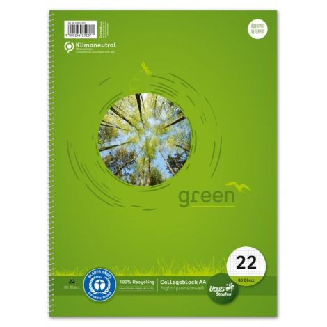 Blok College Format Werk Ursus Green A4 80 listov kvadratni 70 g, recikliran
